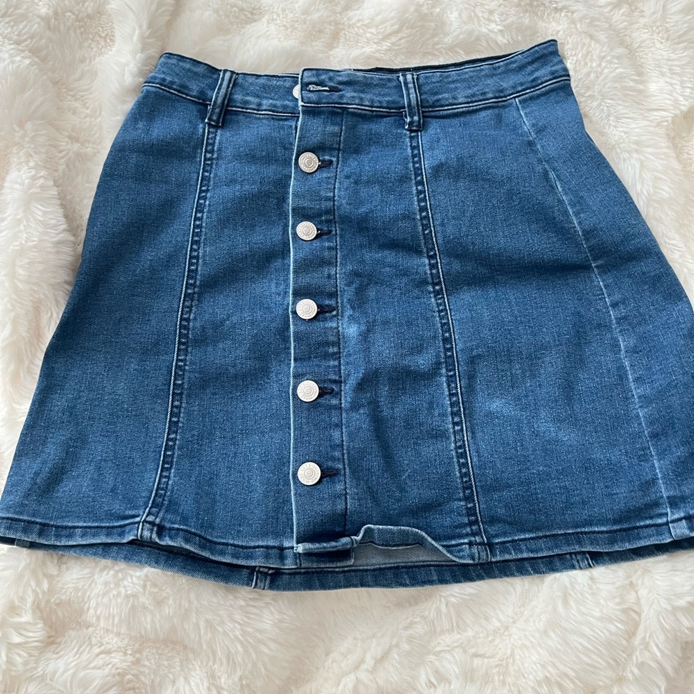 Denim Mini Skirt with Button Detail